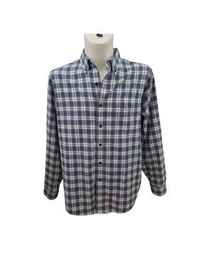LL Bean Men's Scotch Plaid Flannel Button Down Shirt Blue L